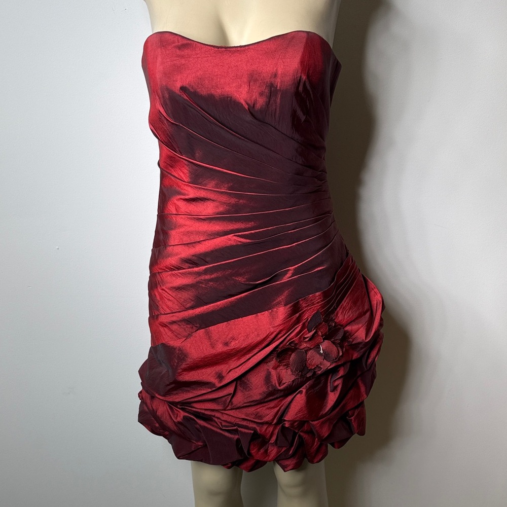 DaVinci Strapless Burgundy Red Cocktail Dress